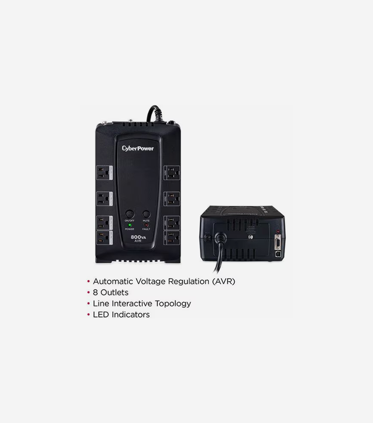 CyberPower Intelligent LCD Series AVRG900LCD 900VA 480W UPS - Compact - 8 Hour Recharge - 2 Minute Stand-by - 120 V AC Input - 120 V AC Output - USB - 12 x NEMA 5-15R