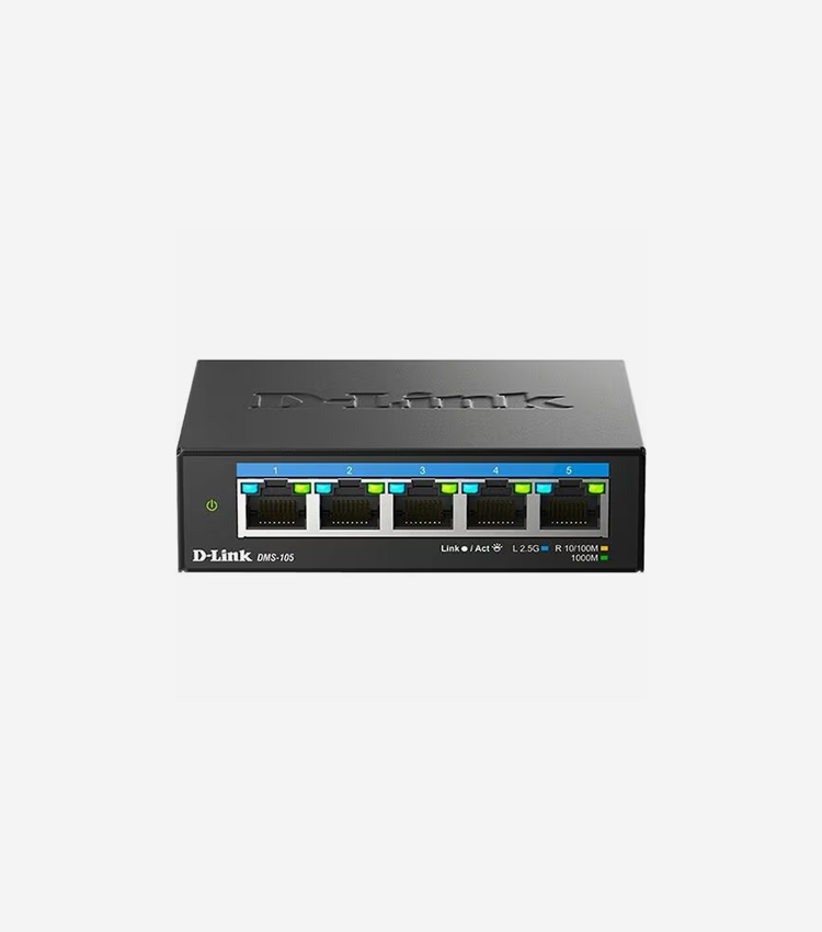 D-Link 5-Port Multi-Gigabit Unmanaged Switch - 5.0 Ports - 2.5 Gigabit Ethernet, Gigabit Ethernet - 2.5GBase-T, 10/100/1000Base-T - 2 Layer Supported - 4.92 W Power Consumption - Twisted Pair