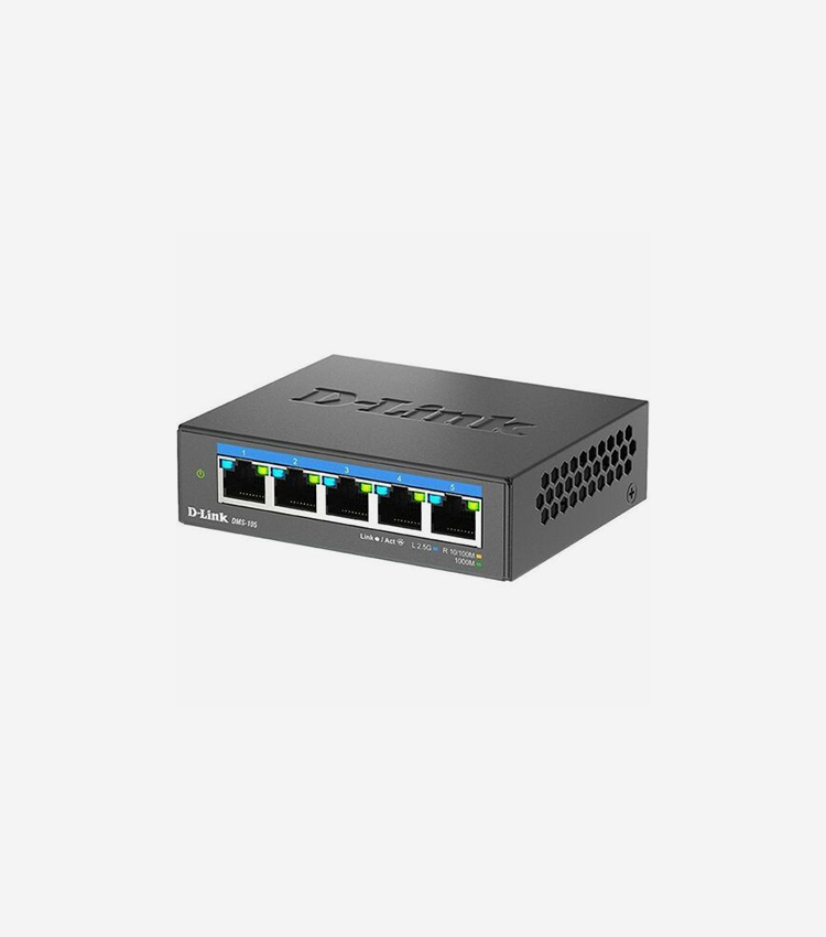 D-Link 5-Port Multi-Gigabit Unmanaged Switch - 5.0 Ports - 2.5 Gigabit Ethernet, Gigabit Ethernet - 2.5GBase-T, 10/100/1000Base-T - 2 Layer Supported - 4.92 W Power Consumption - Twisted Pair
